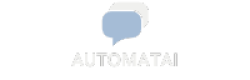 Logotipo de Automatai: dos burbujas de diálogo superpuestas (una blanca y otra azul claro) sobre un fondo oscuro, con el nombre “AUTOMATAI” en mayúsculas blancas bajo el icono.